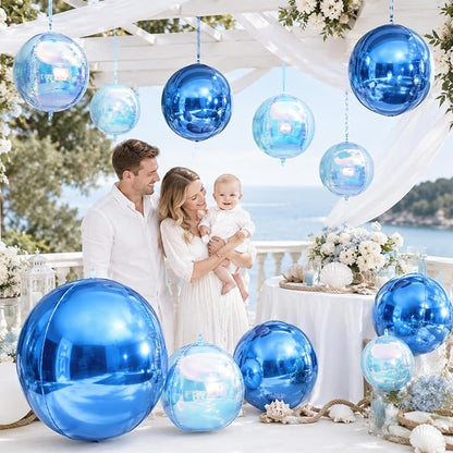 Biapian 12 Pcs Blue and Iridescent Round Balloons Foil, Large Blue Bubble - Image 4