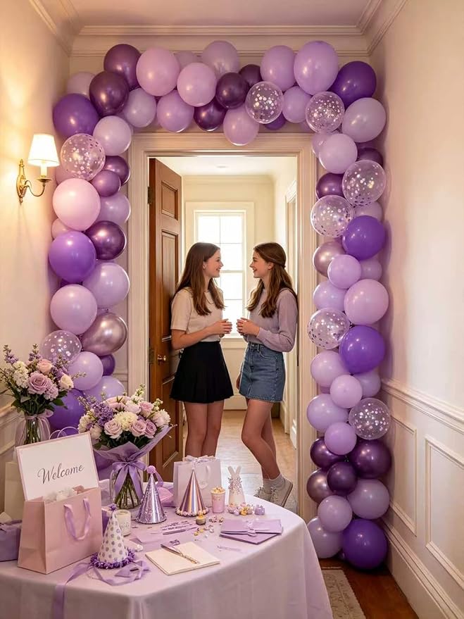 Purple Balloons 12 Inch 60 Pcs Metallic Pearl Light Purple Latex Confetti - Image 8