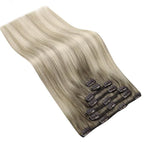 Ve Sunny Clip in Hair Extensions Real Human Hair Double Weft Remy Hair Clip in Extensions Human Hair for Women Full Head Ash Grey Balayage Platinum Blonde 18 inch