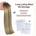 XDhair Human Hair Clip in Extensions 100g 6pcs 16 Inch Balayage Ombre Walnut Brown to Ash Brown and Blonde Clip in Hair Extensions Real Human Hair for Women(16”, 3/8/22)