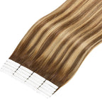Lacer Tape in Hair Extensions Real Human Hair 20 Pieces 50 Grams Chocolate Brown to Strawberry Blonde Highlights with Chocolate Brown Roots R#4-4/27 22 Inches