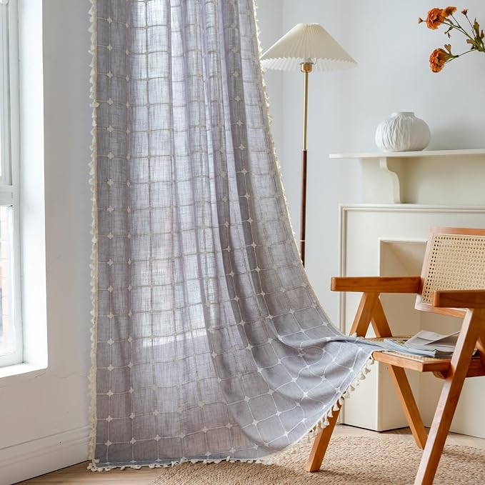 Sutuo Home Boho Curtains for Kitchen Nursery Room 63 Inches Long, Checkered by SutuoHome
