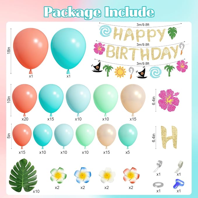 165Pcs Tropical Balloons Summer Birthday Party Decorations | Coral Pearl Rose - Image 2