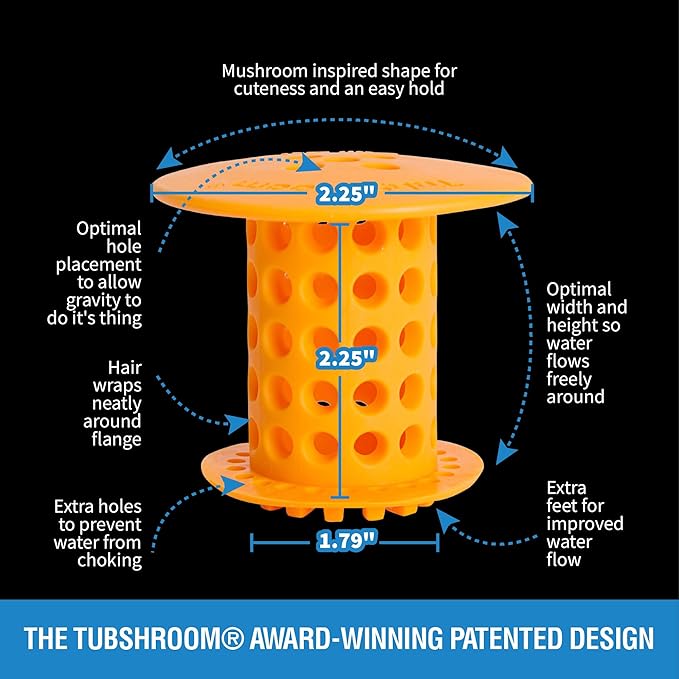 TubShroom Tub Drain Hair Catcher Strainer, Orange – Drain Protector and Hair Catcher for Bathroom Drains, Fits 1.5” – 1.75” Bathtub and Shower Tub Drains