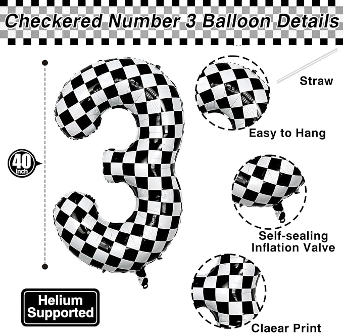 40 Inch Checkered Number 13 Balloon, self-sealing, air/helium compatible - Image 3