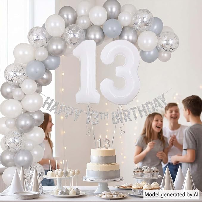White Number 13 Balloon 40 Inch, Large Matte White 1 and 3 Foil Balloons Set - Image 3
