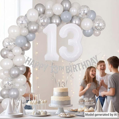 White Number 13 Balloon 40 Inch, Large Matte White 1 and 3 Foil Balloons Set - Image 3