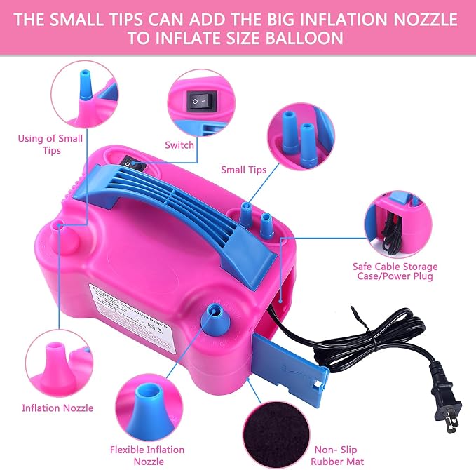 Balloon Pump Electric, 110V 600W Balloon Blower Inflator Dual Nozzle Air Pump - Image 2