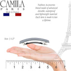 Camila Paris CP3453 French Hair Barrette Clip for Girls Gray, Rubberized Metal Clasp Strong Hold Grip Hair Clips for Women, No Slip Durable and Styling Girls Hair Accessories, Made in France