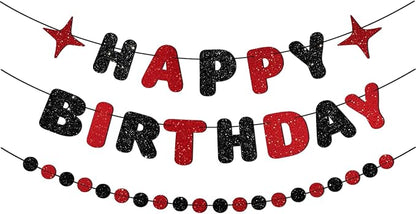 Red and Black Happy Birthday Banner Glitter Garland by Unknown