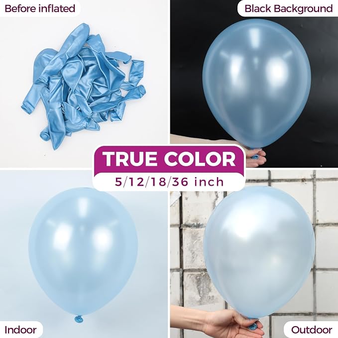 Bezente Pearl Light Blue Latex Round Helium Party Balloons 100 Pack 12 inch | - Image 2