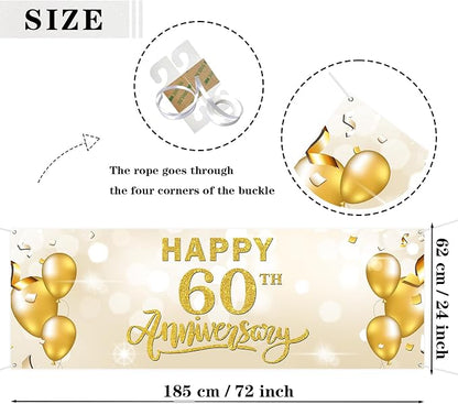 Large Happy 60th Anniversary Banner Sixty Themed Garden Backdrop Banner Company - Image 2