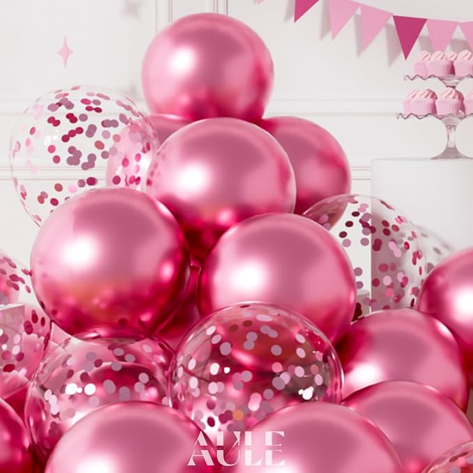 AULE 42Pcs Metallic 12 Inch Pink Confetti Balloons Set | Pink Party Balloons - Image 4
