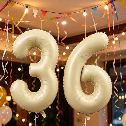 10 Pcs Number Balloons 32 Inch Cream White 0-9 Number Mylar Foil Balloons Cream - Image 8
