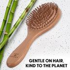 Bamboo Brush for Hair Growth — Natural Bristle Brush for Detangling, Reduces Breakage, Massaging Scalp Thick/Thin/Curly/Dry/Wet Hair — Wooden Paddle brush w/Ergonomic Handle Ideal for Women & Men