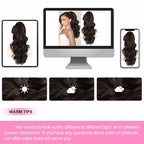 ALXNAN Ponytail Extension,18 Inch Claw Clip in Long Curly Wavy Black Brown Ponytail Hair Extension Jaw Clip on Pony Tails Hairpiece for Women