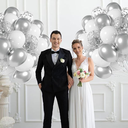 60pcs White and Silver Balloons 12inch - Image 5