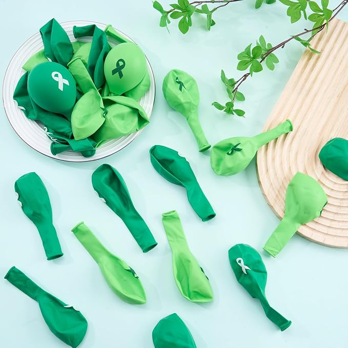 100 Pcs Mental Health Awareness Month Decorations, 12 Inch Green Ribbon Latex - Image 4