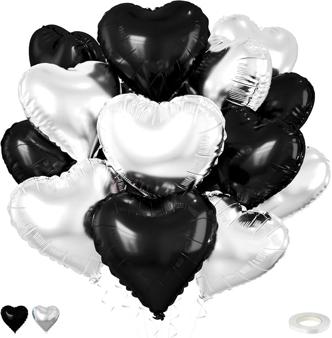 Black Silver Heart Balloons by FEYG