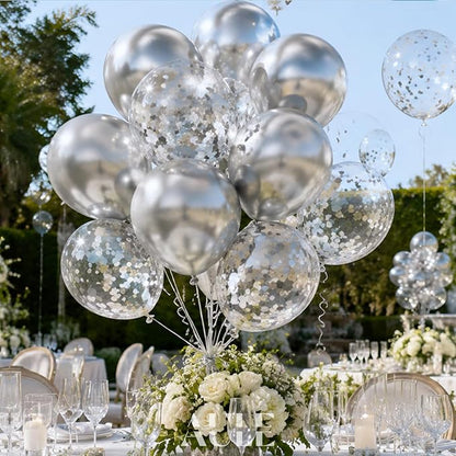 AULE 42Pcs Metallic 12 Inch Silver Confetti Balloons Set | Silver Party Balloons - Image 4