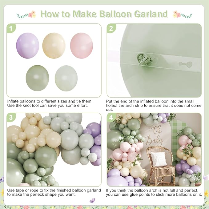 124 Pastel Balloon Arch Kit for Wildflower Baby Shower Birthday Decorations | - Image 8