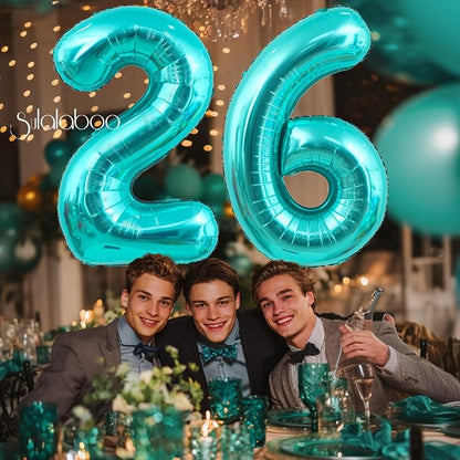 40 Inch Big Teal Blue Number 26 Foil 0-9 Mylar Helium Balloons | Large Digital - Image 2