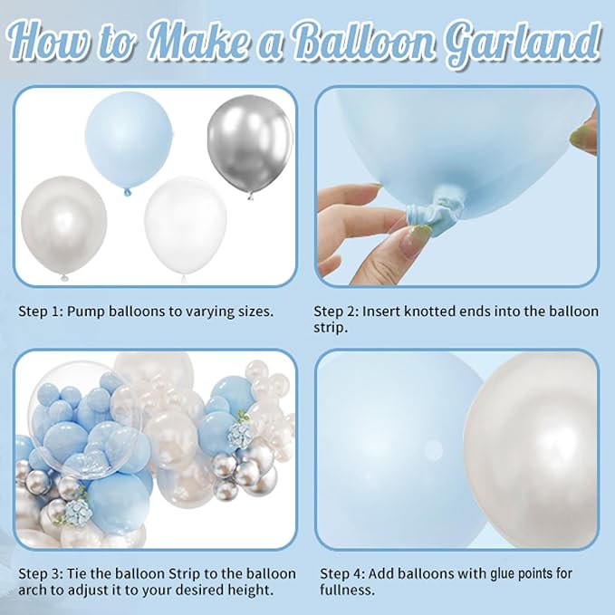 Blue Silver Pearl White Balloon Arch Kit - Image 6