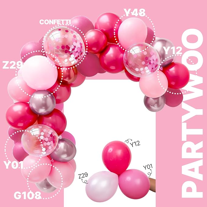 PartyWoo Pink Balloons 66pcs Pack Hot Pink Latex Helium Balloons | Pearl Pink - Image 3
