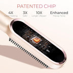 TYMO Ring Hair Straightener Brush – Hair Straightening Iron with Built-in Comb, 20s Fast Heating & 5 Temp Settings & Anti-Scald, Perfect for Professional Salon at Home, Peach