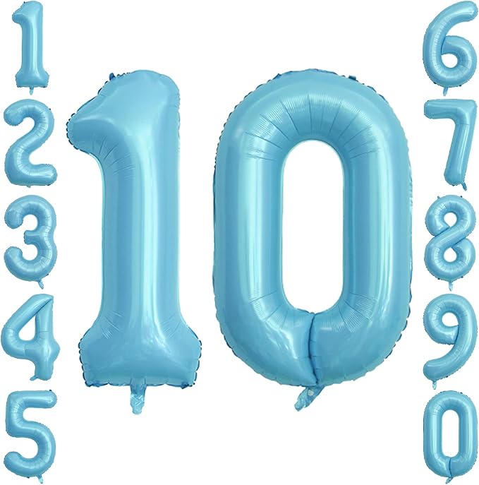 Pearlescent Blue Number 10 Balloon 40 Inch, Large Light Blue Foil 10th Birthday by Unknown