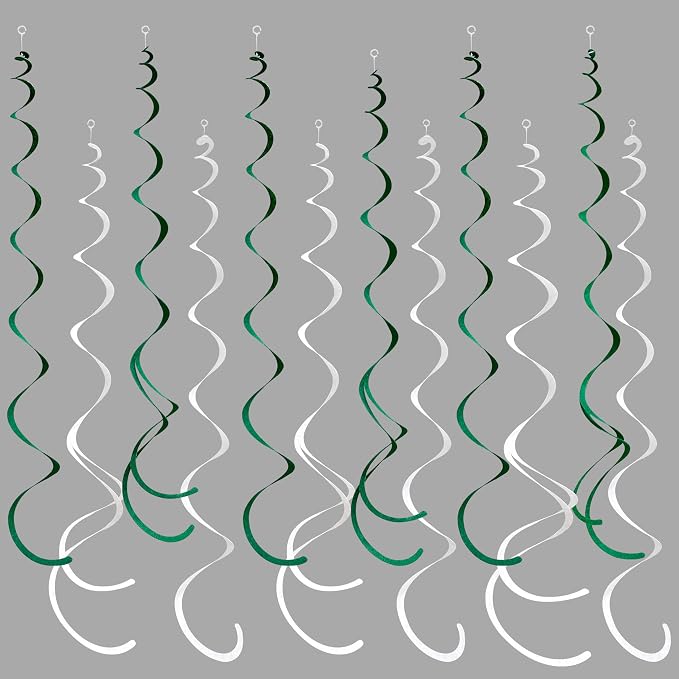 36 Pcs Green White Hanging Swirl Decorations Felt Swirl Streamer Spiral Ceiling by pinkblume