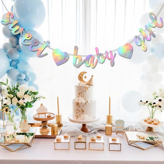 BEISHIDA Pre-Strung Iridescent Girl Baby Banner Baby Shower Decor | NO DIY - Image 4