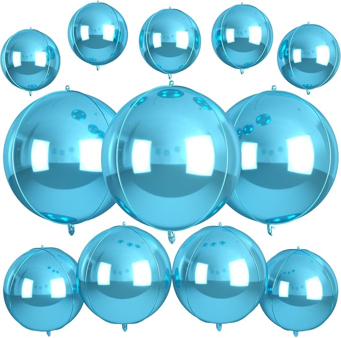 12Pcs Light Blue Round Balloons Foil, Big Metallic Blue Balloons by BIAPIAN