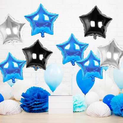 Blue Black Silver Star Foil Balloons, 18 Inch Metallic Star Pentagram Balloons - Image 6