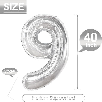 9 Balloon - Silver Birthday Number Balloons, 40 Inch Decorations Men Women | - Image 5