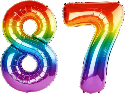 40 Inch Number 87 Balloons for 87th Birthday Party Decorations, 0-100 Rainbow by FOBELEC