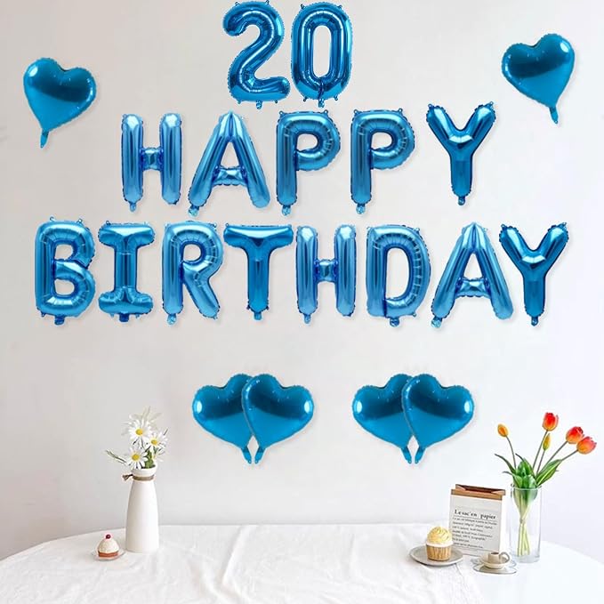 2 Set 20 Pcs Number Balloons 16 Inch Blue 0-9 Number Mylar Foil Balloons Blue - Image 6