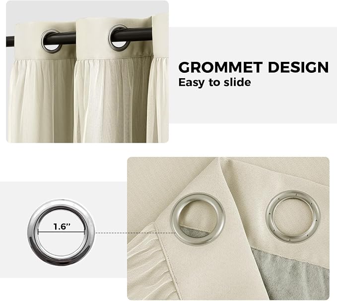 100% Blackout Curtains for Bedroom, Double Layer Beige Curtains, Room Darkening - Image 7