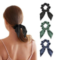 THXSILK 100% Mulberry Silk Bow Scrunchies 3-Pack, 22 Momme Mulberry Silk Hair Ties for Women, Cute Bunny Ear No Damage Ponytail Holders, Fashion Hair Accessories for Girls(M, Dark Colors)