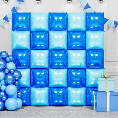 Metallic Navy Blue and Pearl Blue Double Sided Square Foil Balloons Wall by FEYG