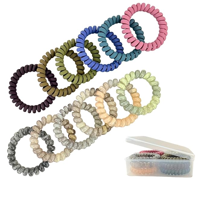 Spiral Hair Ties Set with Box-12Pcs,a Wonderful Gift for Ladies and Girls，Multicolor spiral No Damage hair quality,(12 Colors-5.5cm)