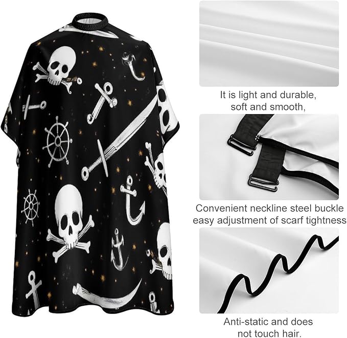 Women's Fashion Hair Cutting Cape with Adjustable Closure Barber Cape Nautical Anchor Pirate Skulls