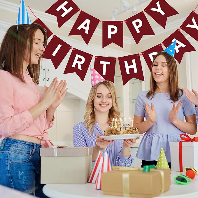 Hooqict Burgundy Happy Birthday Banner Sign - Image 4