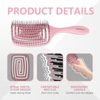 Detangling Brush, Dry and Wet Vented Detangler Hair Brush for Women and Men, Professional Paddle Curved Styling Hairbrush for Wet/Dry/Curly/Thick/Long/Damaged Hair, Pink