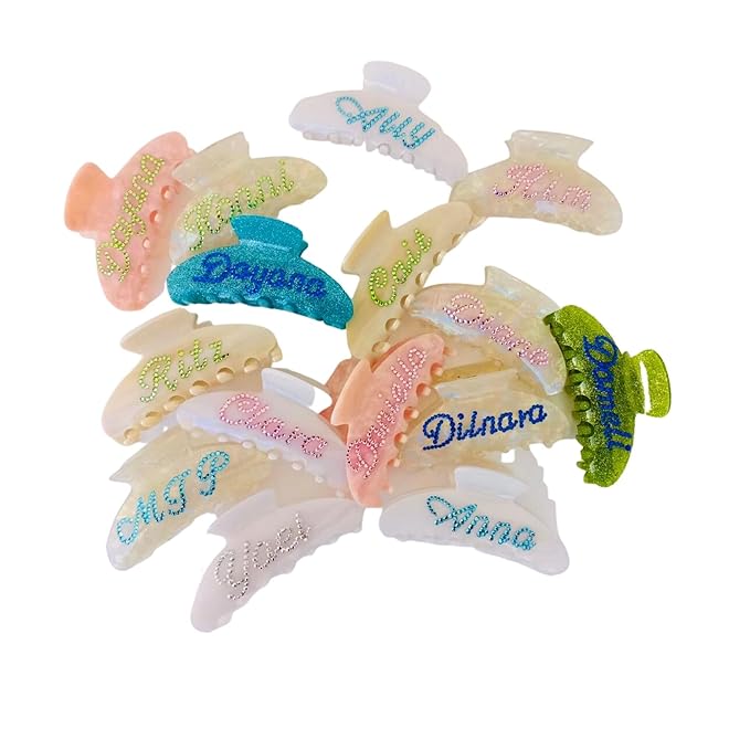 Personalized Hair Claw Clip with Rhinestones - Custom Bridal Claw Hair Clips (Glitter Green)