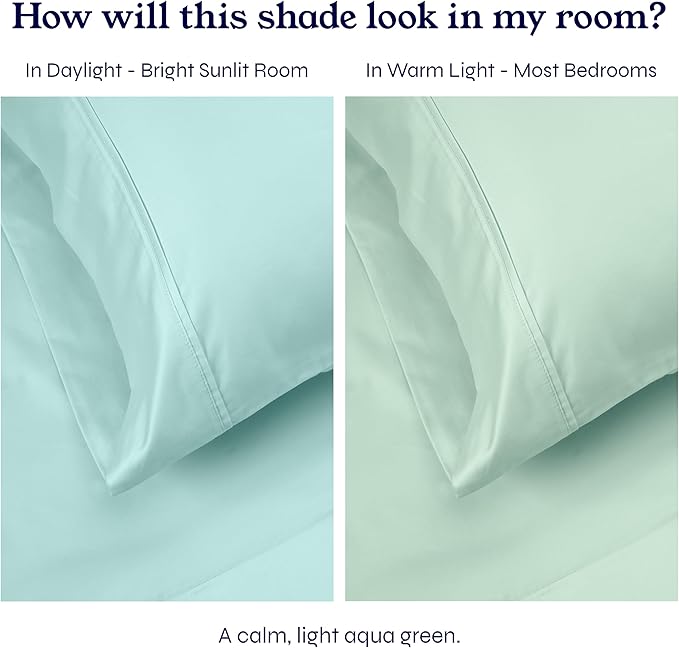 California Design Den 400 Thread Count 100% Cotton Pillowcases, Seafoam King Pillowcase Set of 2, Long - Staple Combed Pure Natural Cotton Pillow Cases, Soft & Silky Sateen Weave