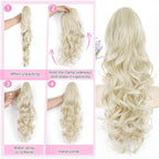 ALXNAN Ponytail Extension,24 Inch Claw Clip in Long Curly Wavy Platinum Blonde Ponytail Hair Extension Jaw Clip on Pony Tails Hairpiece for Women