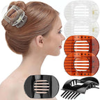 RC ROCHE 6 Pcs Flat Claw Hair Clips for Women Thick Hair French Round Duckbill Square Secure Strong Hold Grip Clamps Barrettes Curved No Slip No Crease Styling Cute, Medium Black, Brown & Transparent