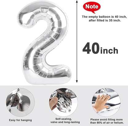 Large Number Balloons 40 Inch Silver 2 Balloon - Image 6