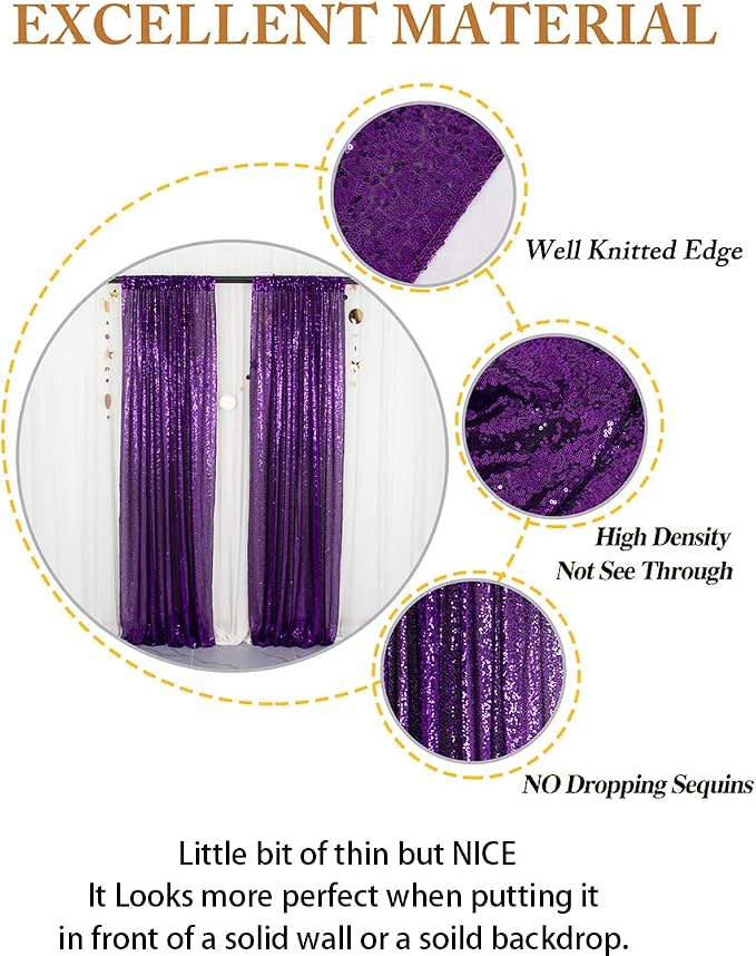 ShinyBeauty Sequin Curtains 2 Panels Purple 2FTx8FT Sequin Photo Backdrop Royal - Image 5